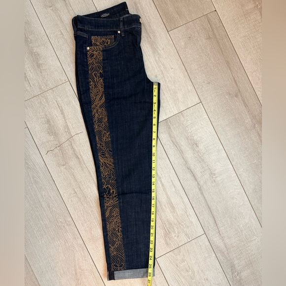 White House Black Market Dark Blue Jeans with Gold Embroidery - Picture 7 of 8